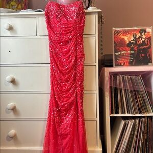 Vintage Y2K Cache Sequin Maxi Gown Dress Prom Formal Party Pageant Dance XS Pink